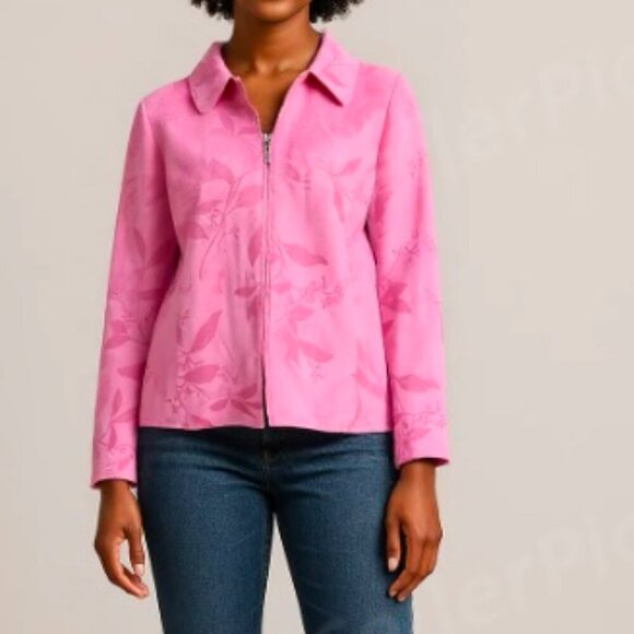 Faux Suede Floral Embossed Alfred Dunner Jacket  Petite  Size 8 - Picture 1 of 13